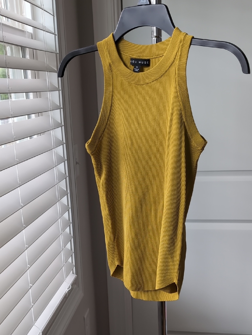 Miou Muse Ribbed Chartreuse Tank Small
